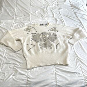 Erez Vintage Angora Lambswool Jeweled Dolman Sleeve Sweater Size Medium